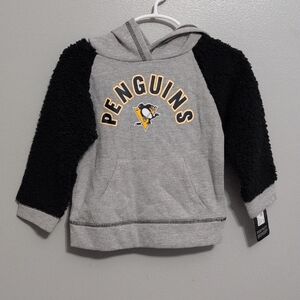NHL Gray and Black Pittsburgh Penguins Sweatshirt Sherpa Sleeves